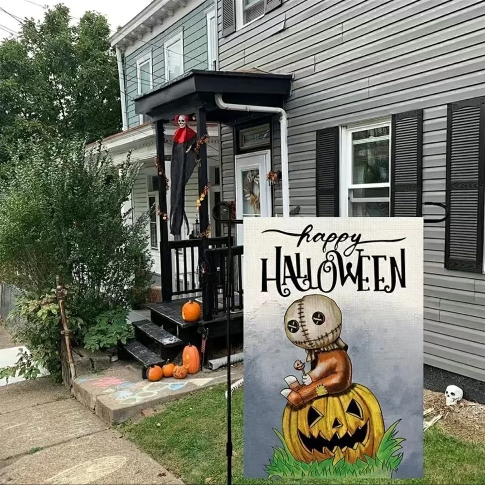 Burlap scary Happy Halloween flag.18x12 flag pole not included